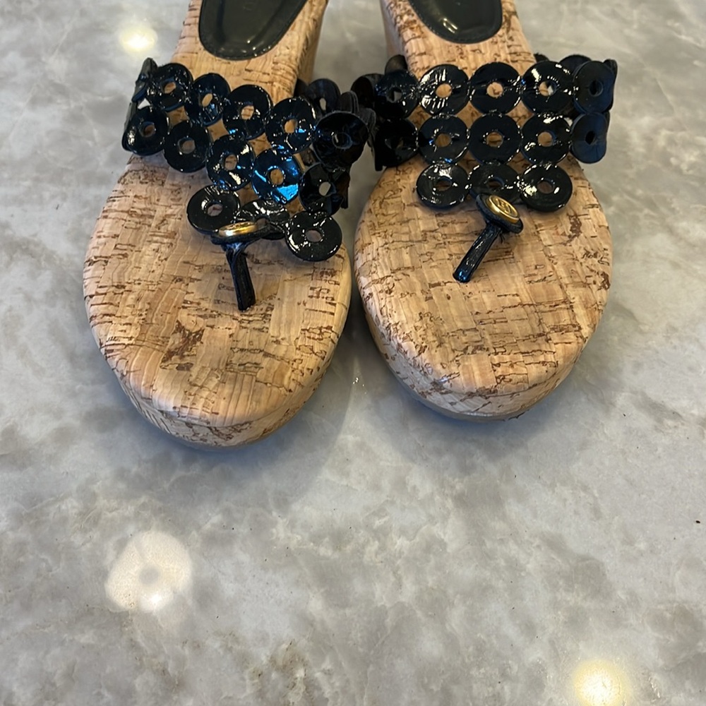 Eric Javits Cork Wedge Black Sandals size 8 - Picture 6 of 7
